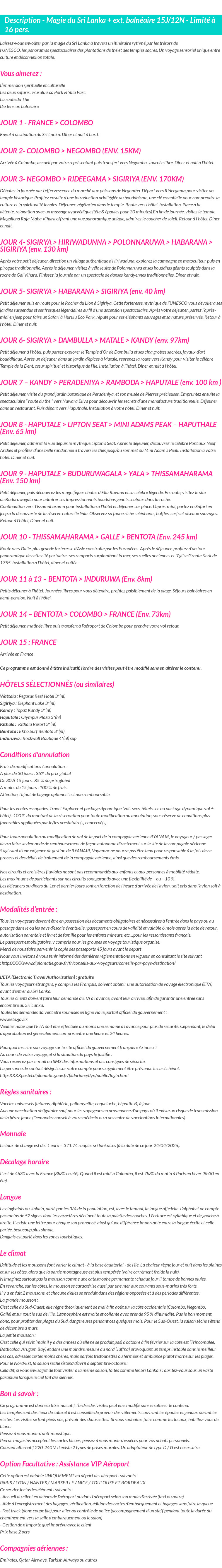 Détails du séjour