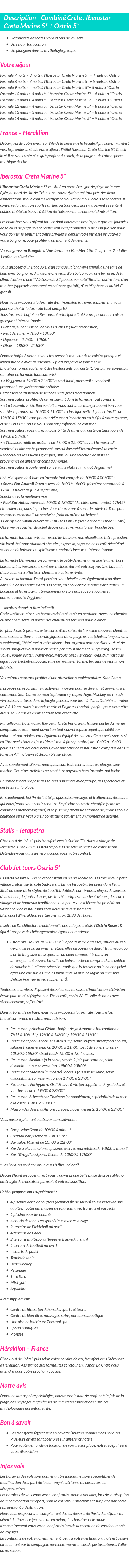Détails du séjour