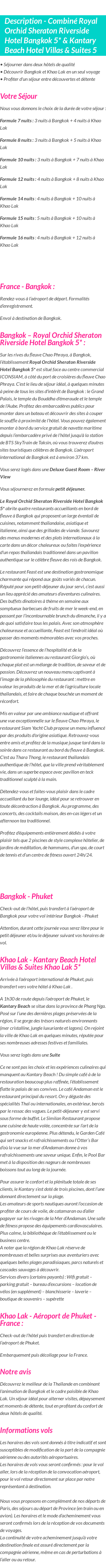 Détails du séjour