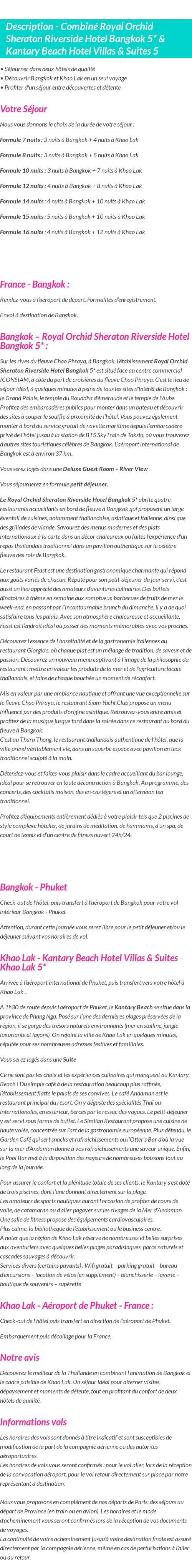 Détails du séjour