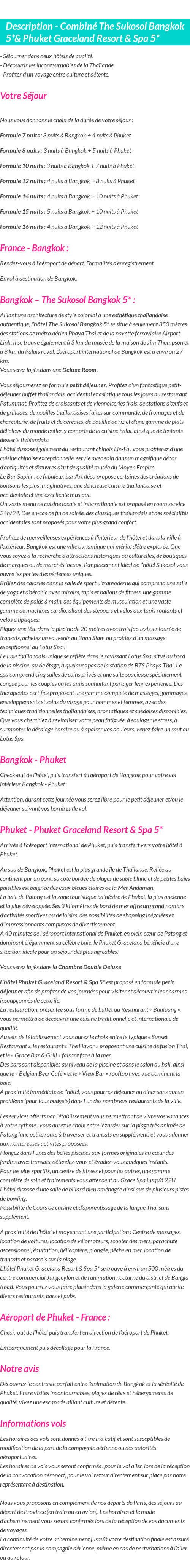 Détails du séjour