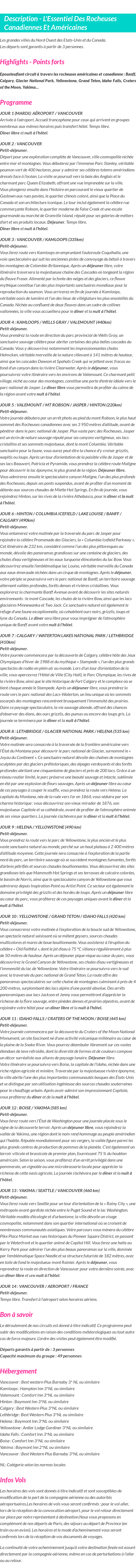 Détails du séjour