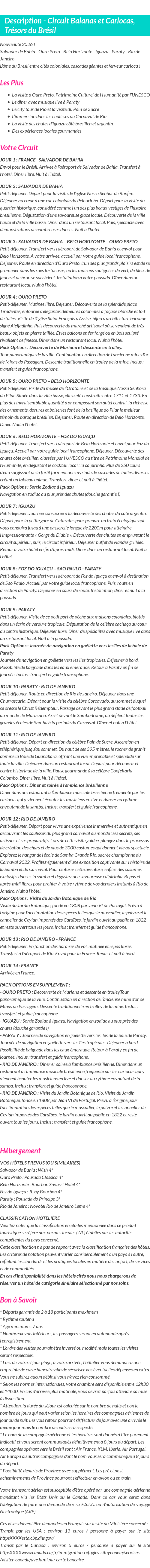 Détails du séjour
