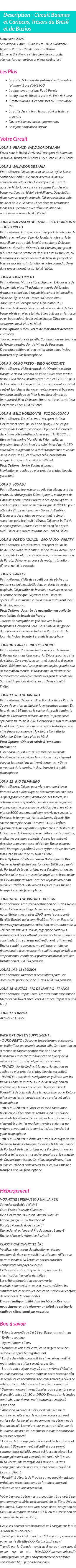 Détails du séjour
