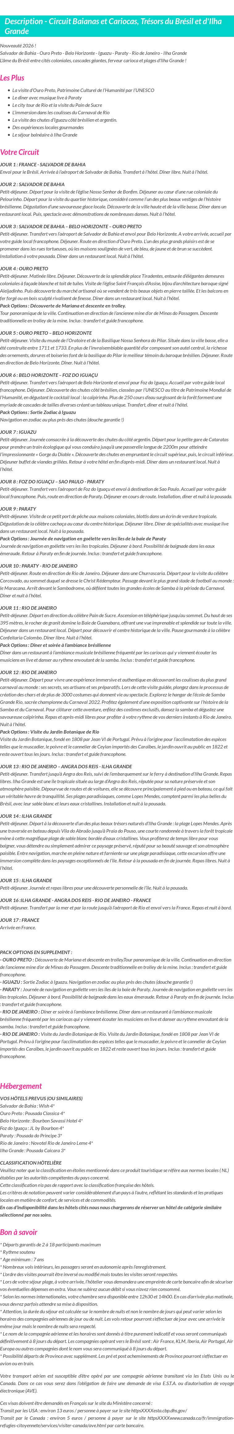 Détails du séjour
