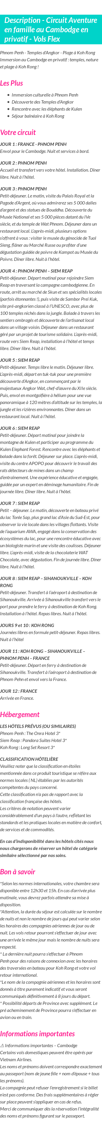 Détails du séjour