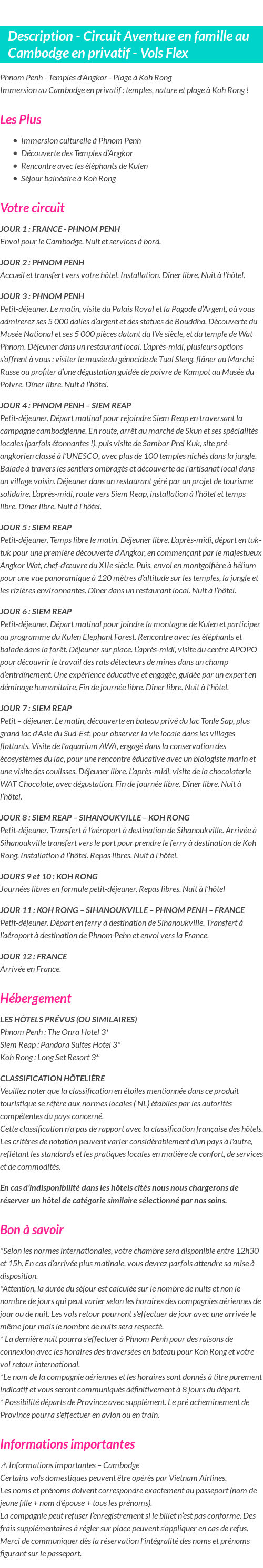 Détails du séjour