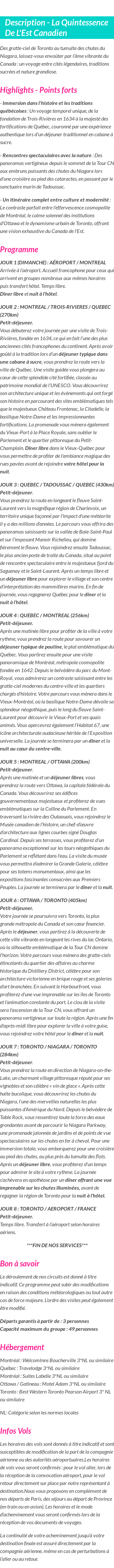 Détails du séjour