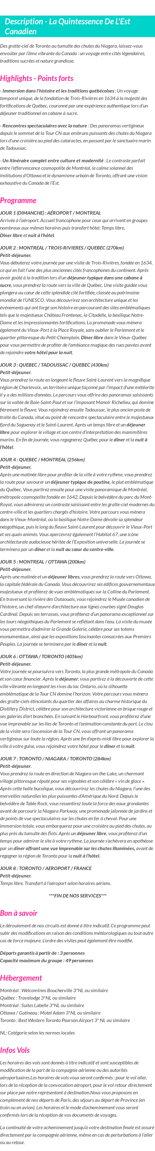 Détails du séjour