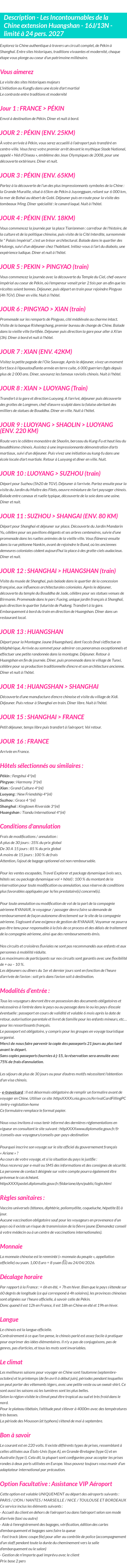 Détails du séjour