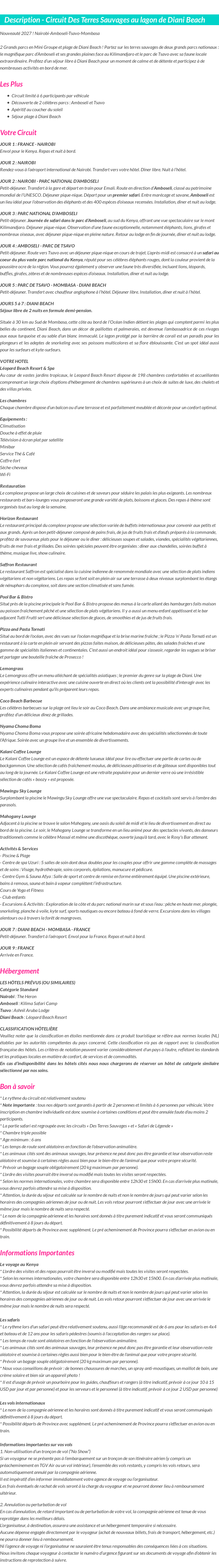 Détails du séjour