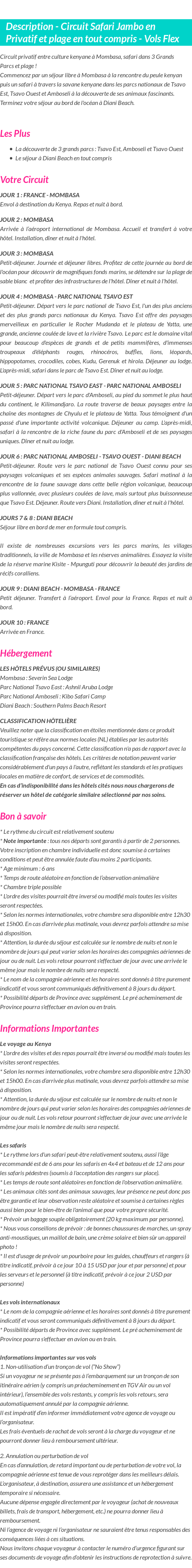 Détails du séjour