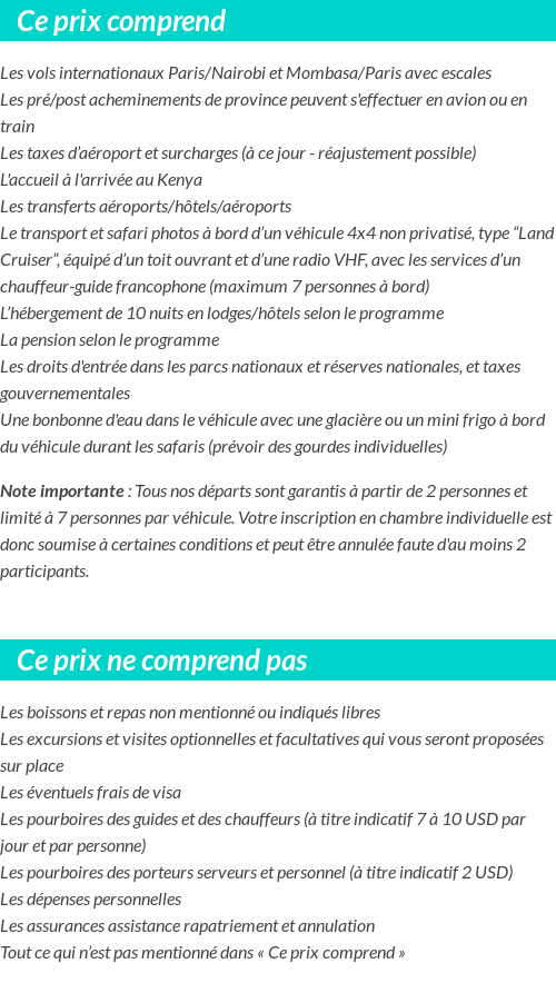 Conditions tarifaires