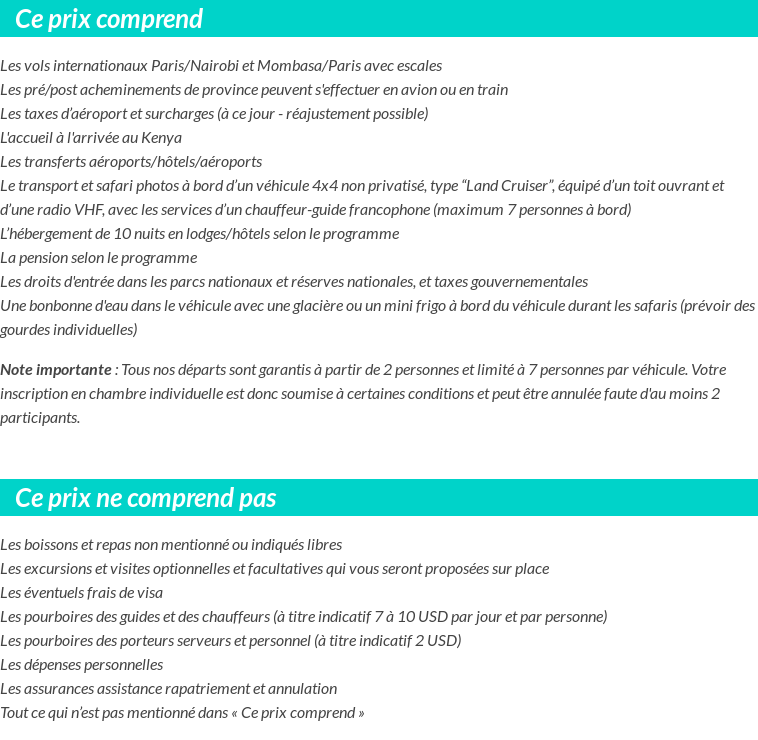 Conditions tarifaires