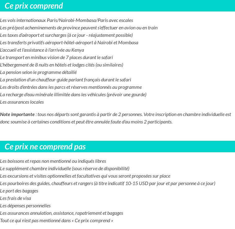 Conditions tarifaires