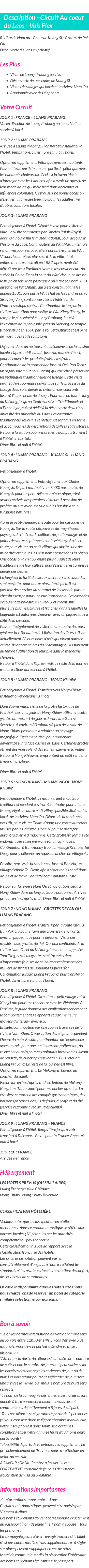 Détails du séjour