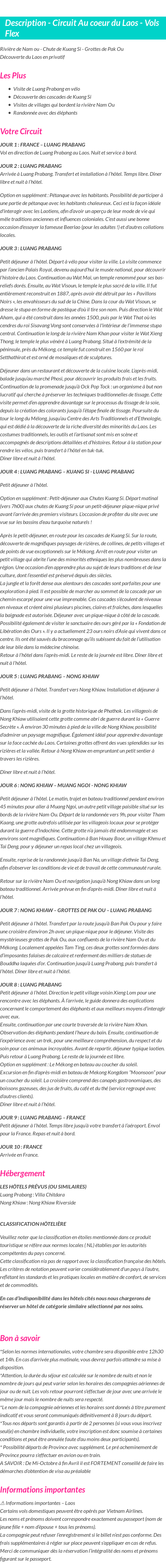 Détails du séjour