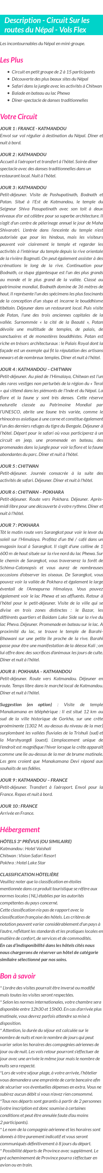 Détails du séjour