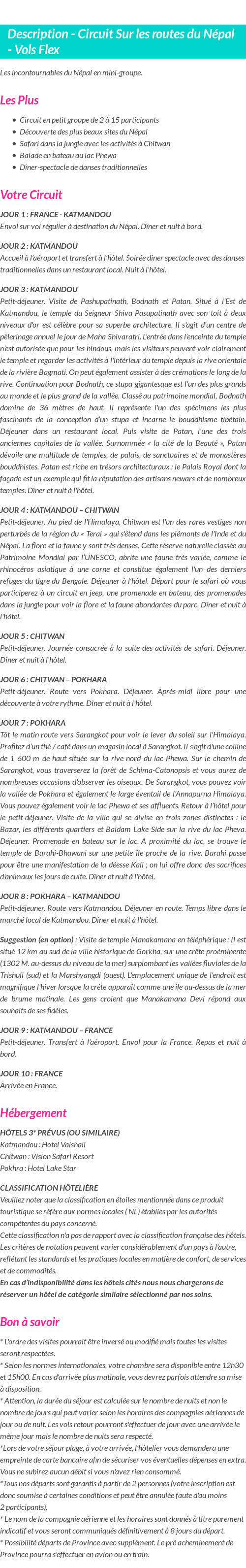 Détails du séjour