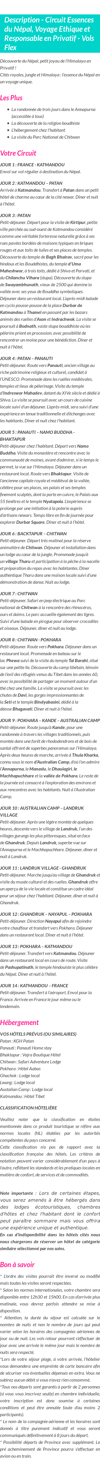 Détails du séjour