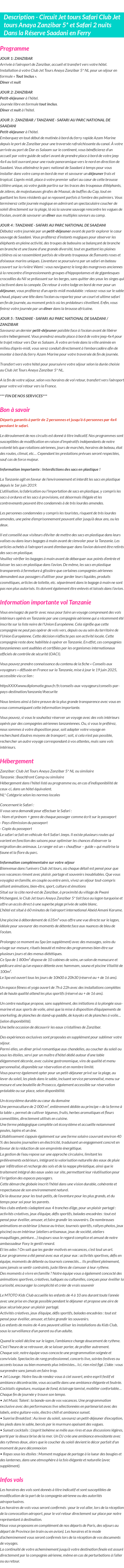 Détails du séjour
