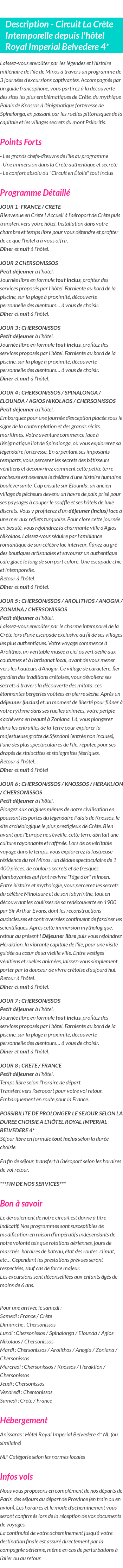 Détails du séjour