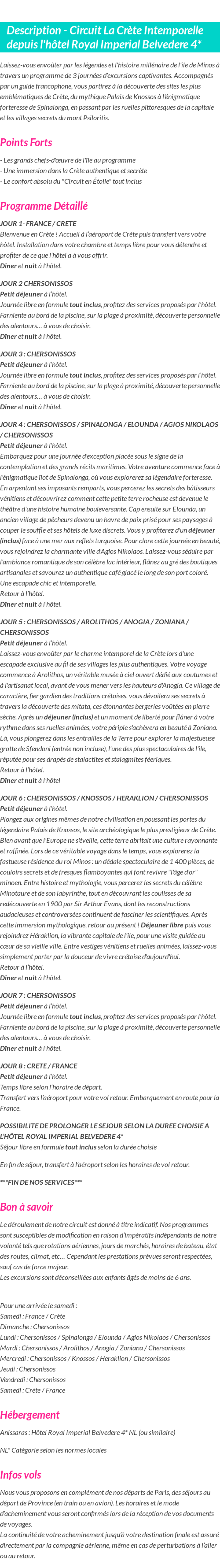 Détails du séjour