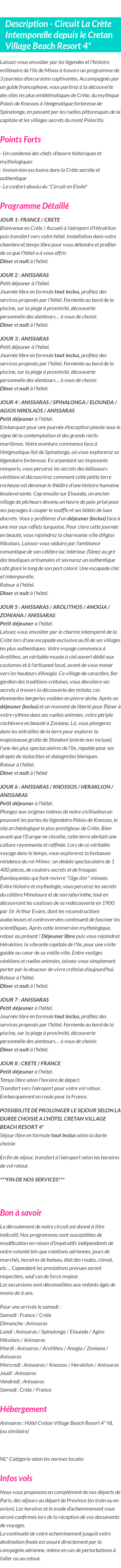 Détails du séjour