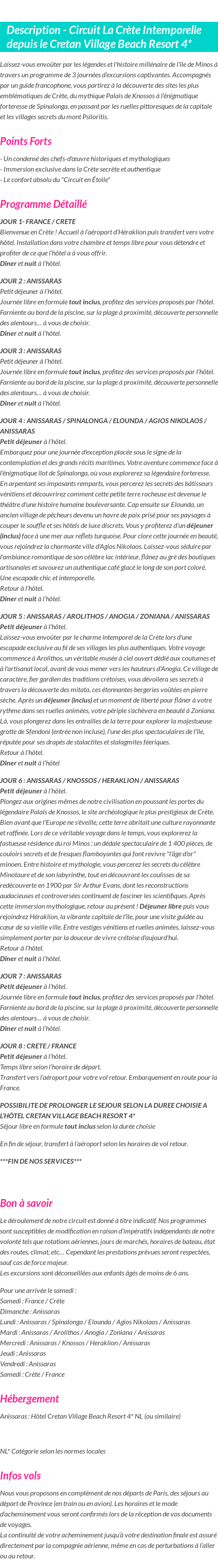 Détails du séjour