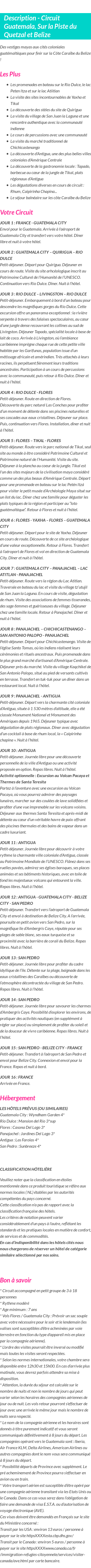 Détails du séjour