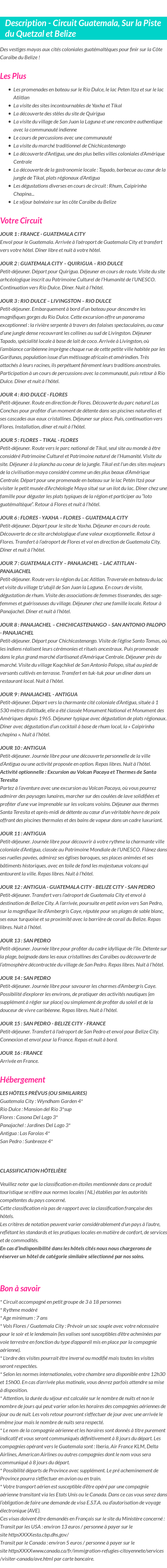 Détails du séjour