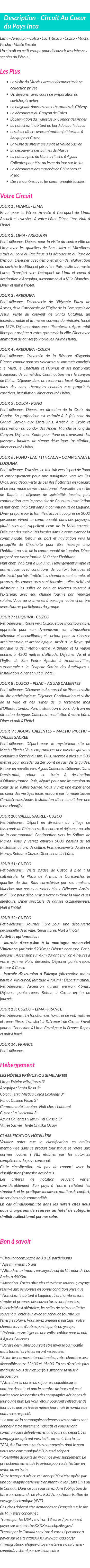 Détails du séjour