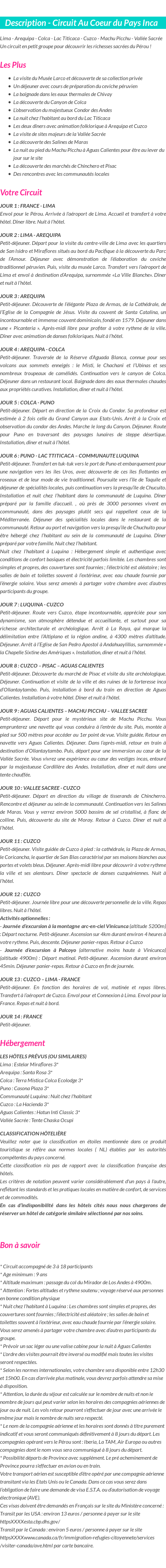 Détails du séjour