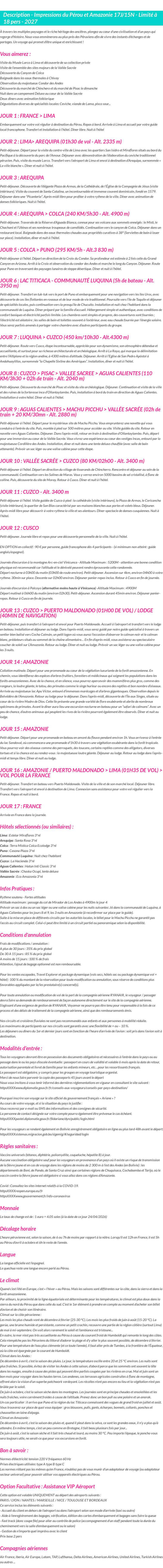 Détails du séjour