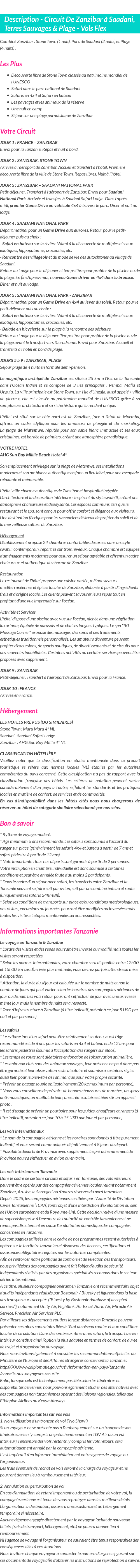 Détails du séjour
