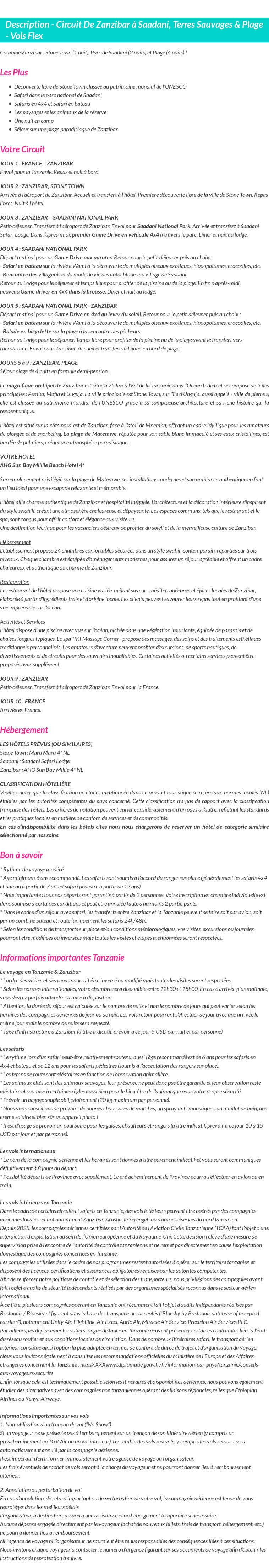 Détails du séjour