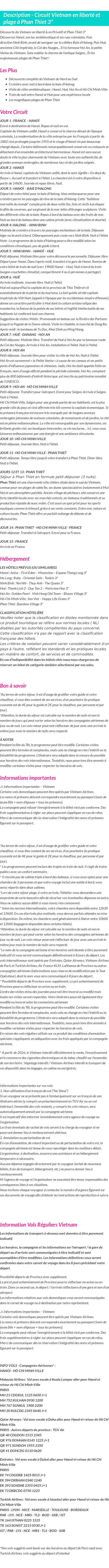 Détails du séjour