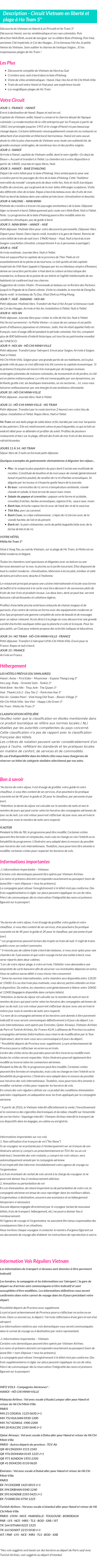 Détails du séjour