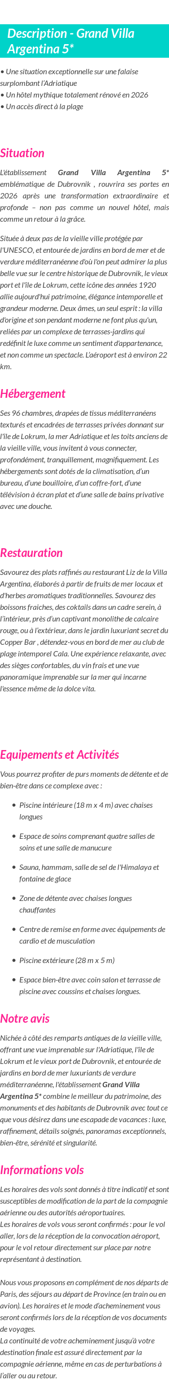 Détails du séjour