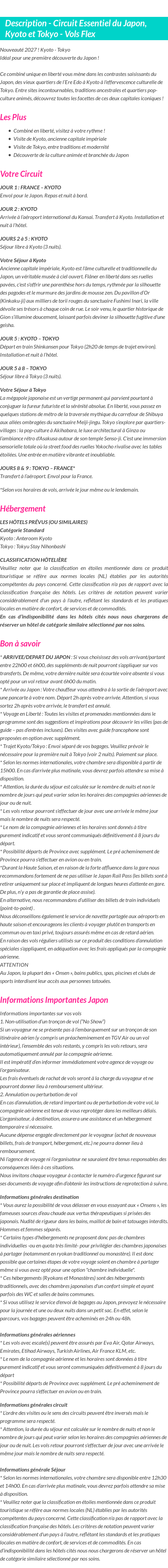 Détails du séjour