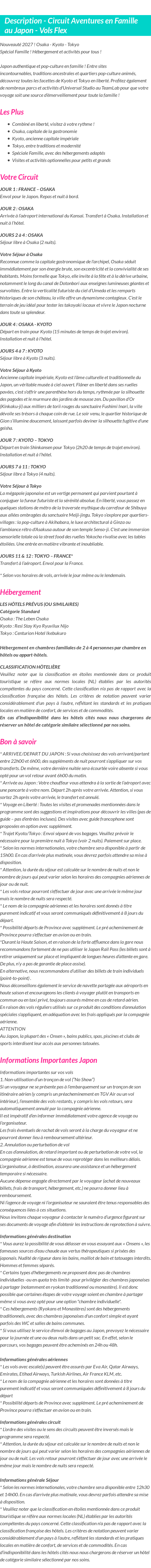 Détails du séjour