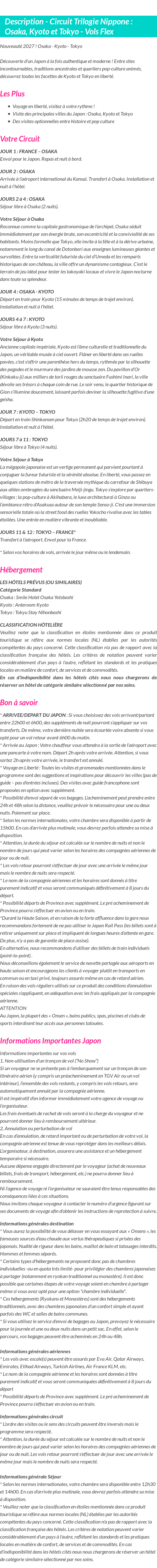 Détails du séjour