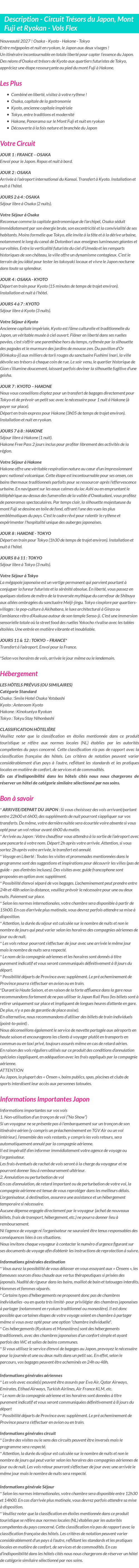 Détails du séjour