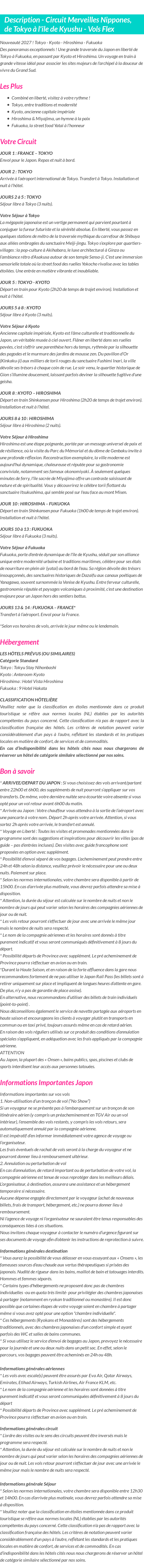 Détails du séjour