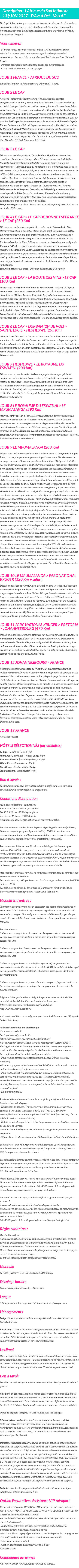 Détails du séjour
