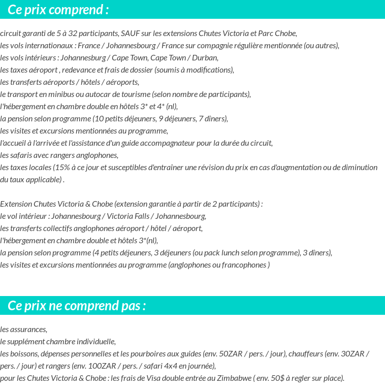 Conditions tarifaires
