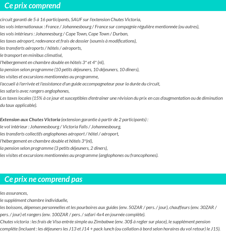 Conditions tarifaires
