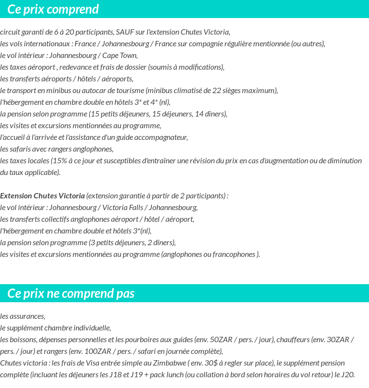 Conditions tarifaires