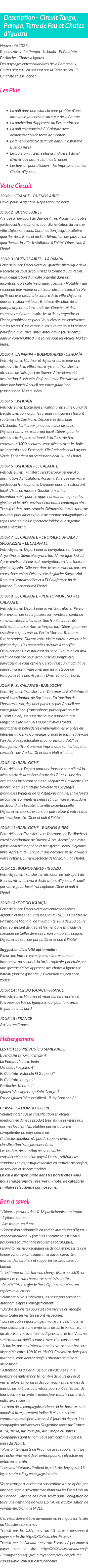 Détails du séjour