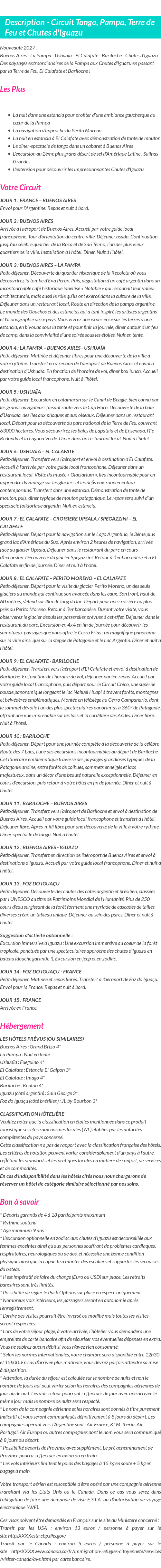 Détails du séjour